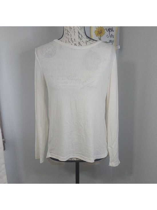 ZYIA Sweaters - ZYIA Cream Relaxed Split Back Knit Light Yoga Top See Through S-M